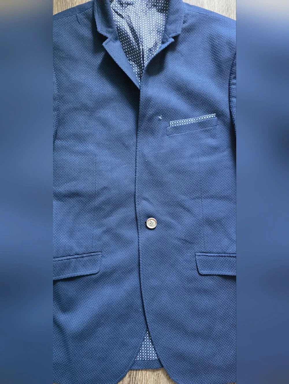 Navy Textured Men's Blazer Saul E. Mendez Size S